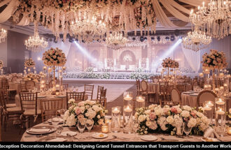 Wedding Reception Decoration Ahmedabad: Designing Grand Tunnel Entrances that Transport Guests to Another World Instantly.